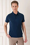 Ts 879 Slim Fit Düğmeli Polo Yaka Pamuklu Lacivert Tişört