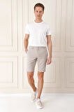 Bermuda 034 Slim Fit Beli Lastikli Gofre Pamuklu Casuel Taş Şort