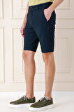Bermuda 034 Slim Fit Beli Lastikli Gofre Pamuklu Casuel Lacivert Şort