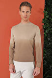 Tr 866 Slim Fit Degrade Desen Bisiklet Yaka Bej Triko