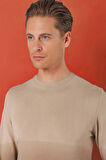 Tr 866 Slim Fit Degrade Desen Bisiklet Yaka Bej Triko