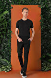 Comfort Fit Yandan Tokalı Düz Esnek Pamuk Casual Siyah Pantolon P 1152