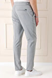 P 1153 Comfort Fit Çift Pile Yandan Tokalı Yüksek Bel Casuel Gri Pantolon
