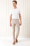 Comfort Fit Yandan Tokalı Çizgili Keten Casual Bej Pantolon P 1151