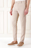 Comfort Fit Yandan Tokalı Çizgili Keten Casual Bej Pantolon P 1151