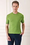 Tr 869 Slim Fit Bisiklet Yaka Kısa Kol Yeşil Triko