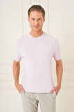 Tr 869 Slim Fit Bisiklet Yaka Kısa Kol Pembe Triko