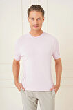 Tr 869 Slim Fit Bisiklet Yaka Kısa Kol Pembe Triko