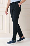 Comfort Fit Pileli İtalyan Çizgili Esnek Pamuk Casual Siyah Pantolon  P 1156