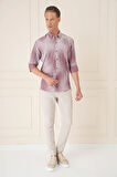 G 1571 Comfort Fit Batik Desen %100 Keten Bordo Gömlek