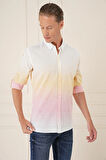 G 1572 Comfort Fit Degrade Desen Apoletli %100 Keten Pembe Gömlek