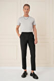 P 1158 Comfort Fit Çift Pileli Dokulu Esnek Pamuk Siyah Pantolon