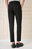 P 1158 Comfort Fit Çift Pileli Dokulu Esnek Pamuk Siyah Pantolon