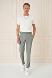 P 1158 Comfort Fit Çift Pileli Dokulu Esnek Pamuk Yeşil Pantolon