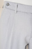 P 1158 Comfort Fit Çift Pileli Dokulu Esnek Pamuk Gri Mavi Pantolon