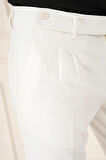 P 1158 Comfort Fit Çift Pileli Dokulu Esnek Pamuk Ekru Pantolon