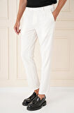 P 1158 Comfort Fit Çift Pileli Dokulu Esnek Pamuk Ekru Pantolon