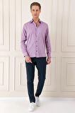 Gk 722 Comfort Fit Balıksırtı Dokuma %100 Pamuk Klasik Mor Gömlek