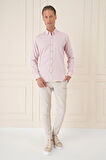 Gk 723 Slim Fit Düğmeli Yaka %100 Pamuk Klasik Pudra Gömlek
