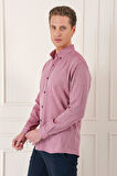 Gk 723 Slim Fit Düğmeli Yaka %100 Pamuk Klasik Bordo Gömlek