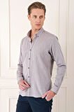 Gk 723 Slim Fit Düğmeli Yaka %100 Pamuk Klasik Vizon Gömlek