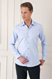 Gk 725 Slim Fit Dokulu %100 Pamuk Klasik Mavi Gömlek