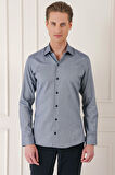 Gk 725 Slim Fit Dokulu %100 Pamuk Klasik Lacivert Gömlek