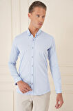 Gk 727 Slim Fit Düğmeli Yaka Esnek Pamuk Klasik Mavi Gömlek