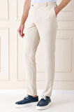 Comfort Fit Beli Lastikli Balıksırtı Dokuma Casual Bej Pantolon P 1155