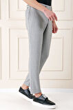 Comfort Fit Beli Lastikli Balıksırtı Dokuma Casual Gri Pantolon P 1155