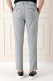Comfort Fit Beli Lastikli Balıksırtı Dokuma Casual Gri Pantolon P 1155