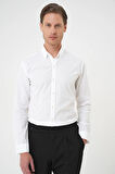 Gk 726 Slim Fit Düğmeli Yaka Dokulu %100 Pamuk Klasik Beyaz 2 Gömlek