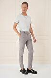 P 1160 Yandan Tokalı Çift Pileli Esnek Pamuk Gri Pantolon