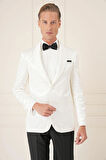 Black 036 Slim Fit Saten Yaka Çift Yırtmaçlı Tek Düğmeli Krem Damatlık Smokin Ceket