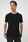 Ts 885 Comfort Fit Bisiklet Yaka Esnek Pamuk Casuel Siyah Tişört