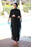 Remsa Mayo Tesettür Mayo Üzerine Desenli Tek Kaftan Pareo RP001 Siyah | undefined