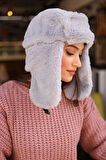 Çıtçıtlı Kürklü Kulaklıklı Peluş Bere Şapka RKŞ-03 Gri | Standart