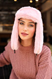 Çıtçıtlı Kürklü Kulaklıklı Peluş Bere Şapka RKŞ-03 Pudra | Standart