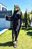 Remsa Tesettür Mayo Üzerine Tek Kaftan Kimono Pareo Düz Siyah RP004 Hatice | 2