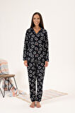 Kadın Süet Pijama Takımı 24345 Siyah | XL