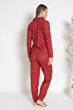Kadın Termal Önü Düğmeli Pijama Takımı 24492 Kırmızı | M