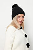 Kalın Ponponlu İçi Yünlü Kadın Bere 1140 RKŞ-17 Siyah | Standart