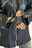 Zımba Detay Kadın Deri Kesik Eldiven ELD-31 Siyah | Standart