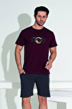 Erkek Şort Tshirt Pijama Takımı 25253 Bordo | L