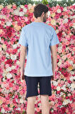 Erkek Şort Tshirt Pijama Takımı 25254 Mavi | XXL