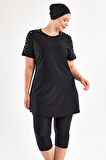 UV Korumalı Büyük Beden Yarı Kapalı Tesettür Mayo 1805 Siyah | 4XL