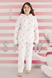 Kız Çocuk Desenli Polar Pijama Takımı 240521 Ekru01 | 11 Yaş