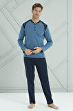 Erkek Interlok Penye Uzun Kol Pijama Takımı 2214 Petrol01 | M