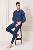 Büyük Beden Erkek Penye Uzun Kol Pijama Takımı 2144 Lacivert01 | XXL