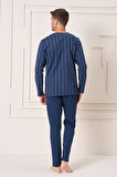Büyük Beden Erkek Penye Uzun Kol Pijama Takımı 2144 Lacivert01 | XXL